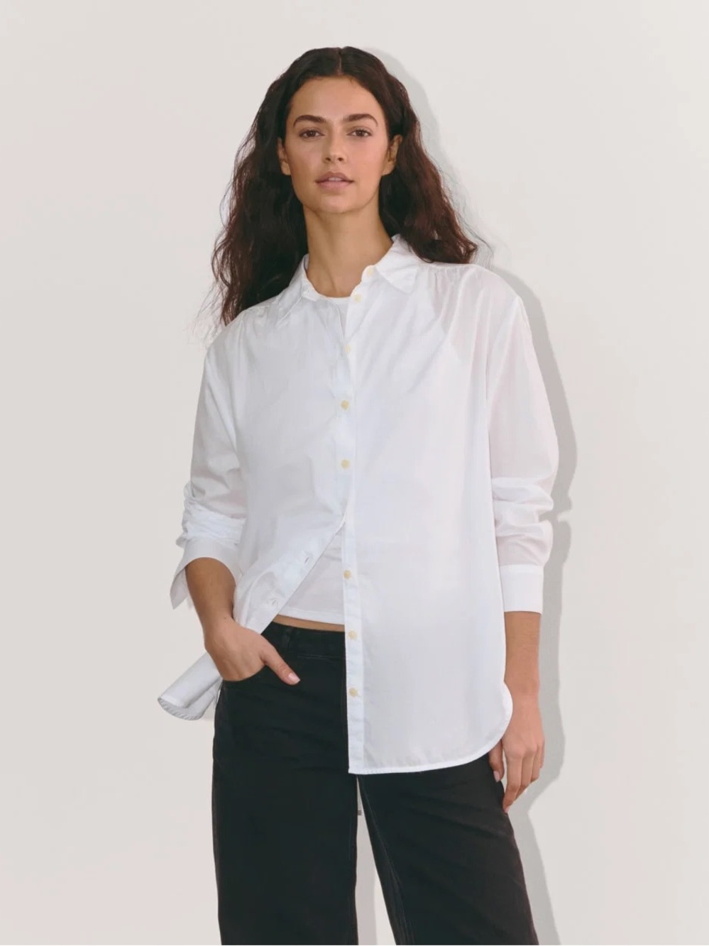 Everlane The Gathered Shirt in Silky Cotton White L NWT Relaxed fit Button Front